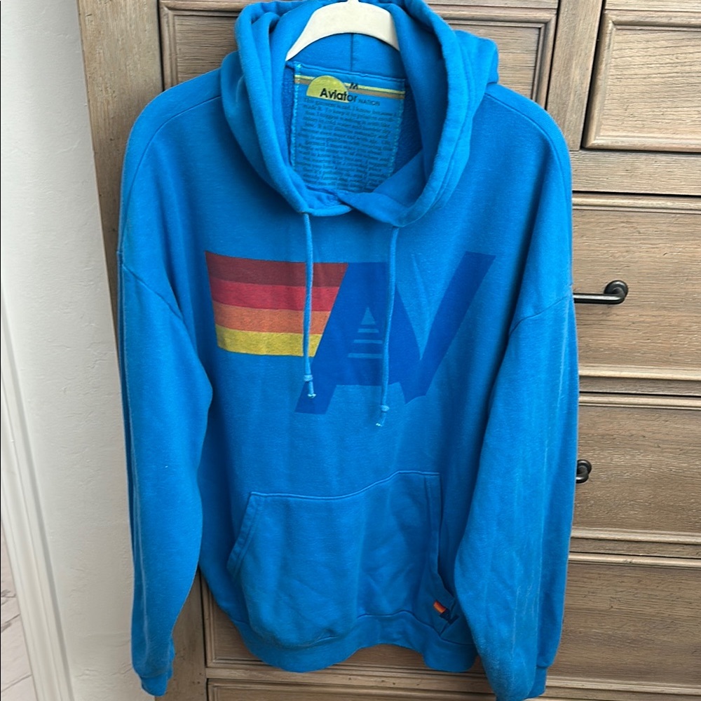 Aviator Nation Blue Rainbow Stripe Hoodie
